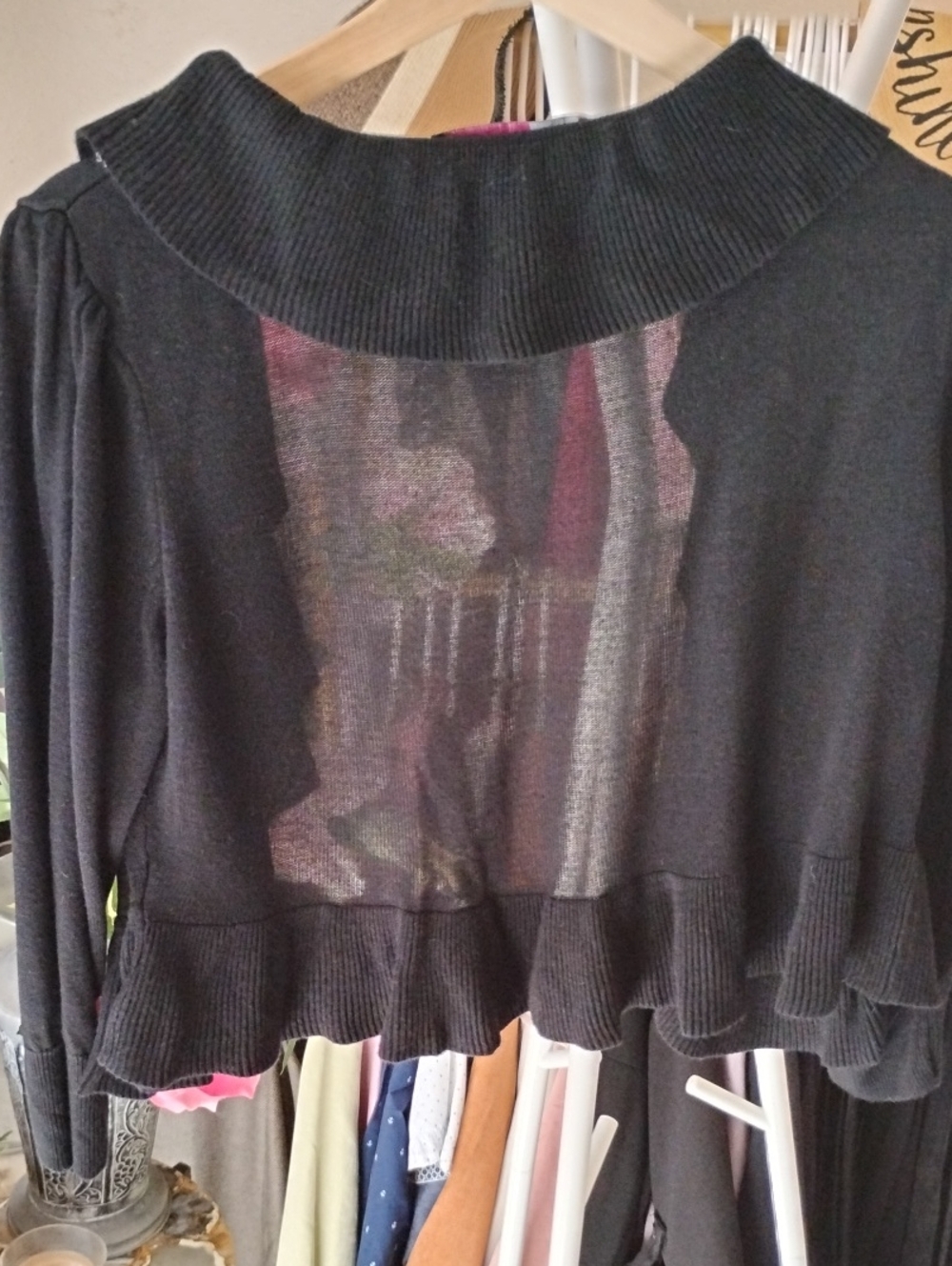 Simply French Ruffled Open-Front Cropped Layering Sweater - Picture 8 of 8